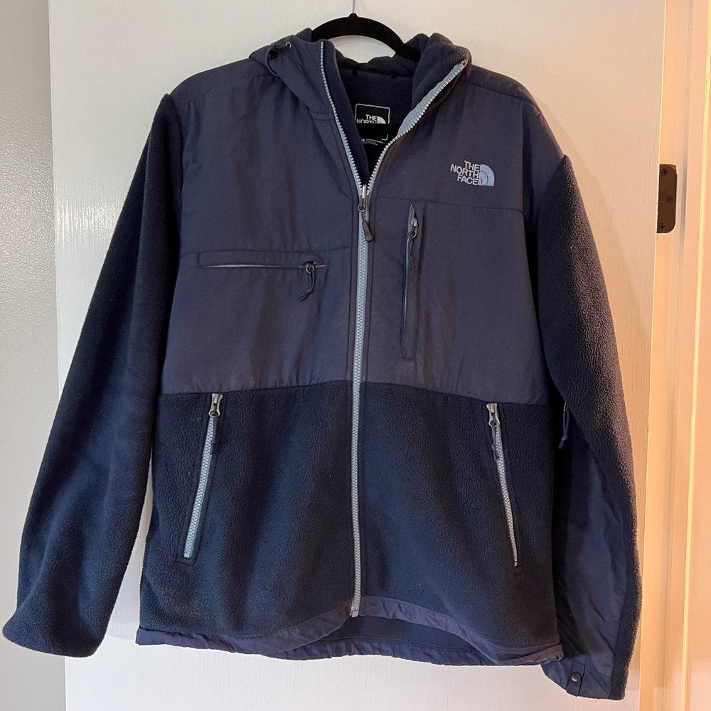The North Face Denali Fleece Zip Up Hooded Jacket Navy - Mens L